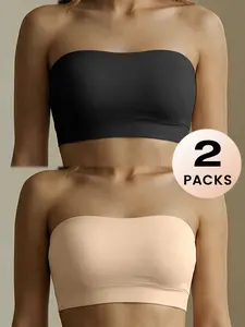 Women’s Strapless Bra with Gathered Design, No Wire and Non-Slip Backless Style, Seamless Invisible Cup Bras for Ultimate Comfort