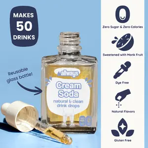 Allways Drops Cream Soda Water Flavor Enhancer | Zero Sugar Vanilla Cream Soda Drops | Naturally Sweetened Drink Flavoring for Water Milk and Sparkling Water