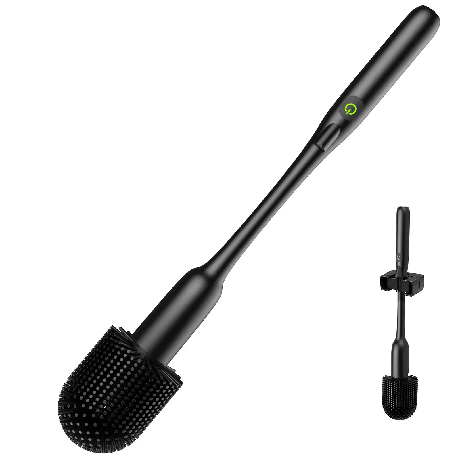 EKZ Electric Toilet Brush with UV Light for Stain Removal, 2-Speed Rotating Brush Head, 360° Deep Cleaning, Silicone Brush Head, Antibacterial, Long Handle, Wall-Mounted, No Drilling Required, Bathroom/Toilet Cleaning