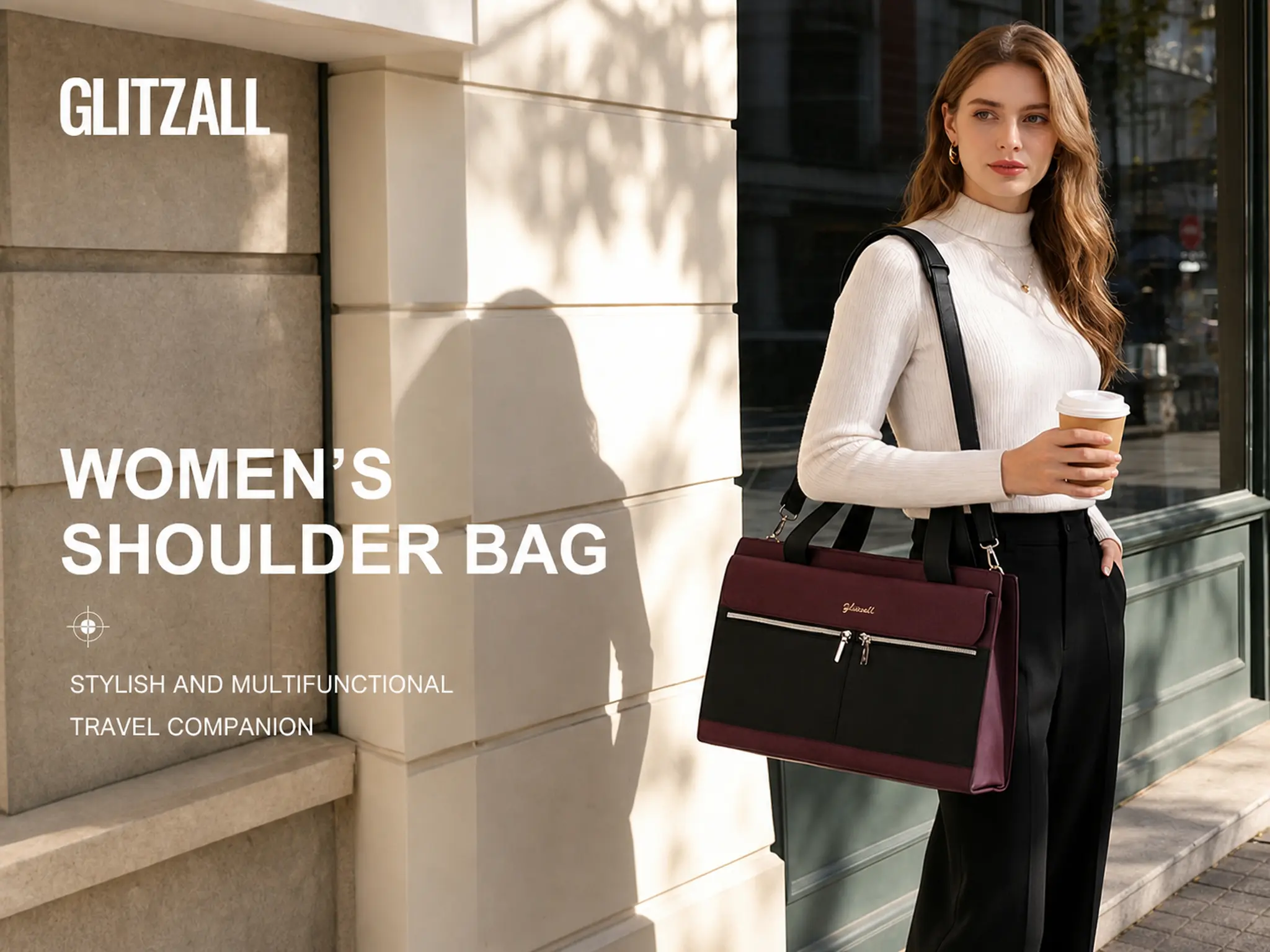 Women's PU Leather 2-Piece Work Tote Set - Large Multi-Pockets Office Carryall with Matching Wristlet, Adjustable Strap Business Crossbody for Daily Commute, Daily Use Bags, Business Look