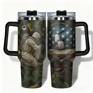 1pc Tumbler Stainless Steel Water Bottle Insulated Travel Drinkware Stylish Flasks Military Camouflage Soldier and American Flag Designs, Leakproof Large Capacity (40oz/30oz/22oz/20oz/14oz), Needed for Gym, Hiking, Travel Ideal Birthday Christmas Gif