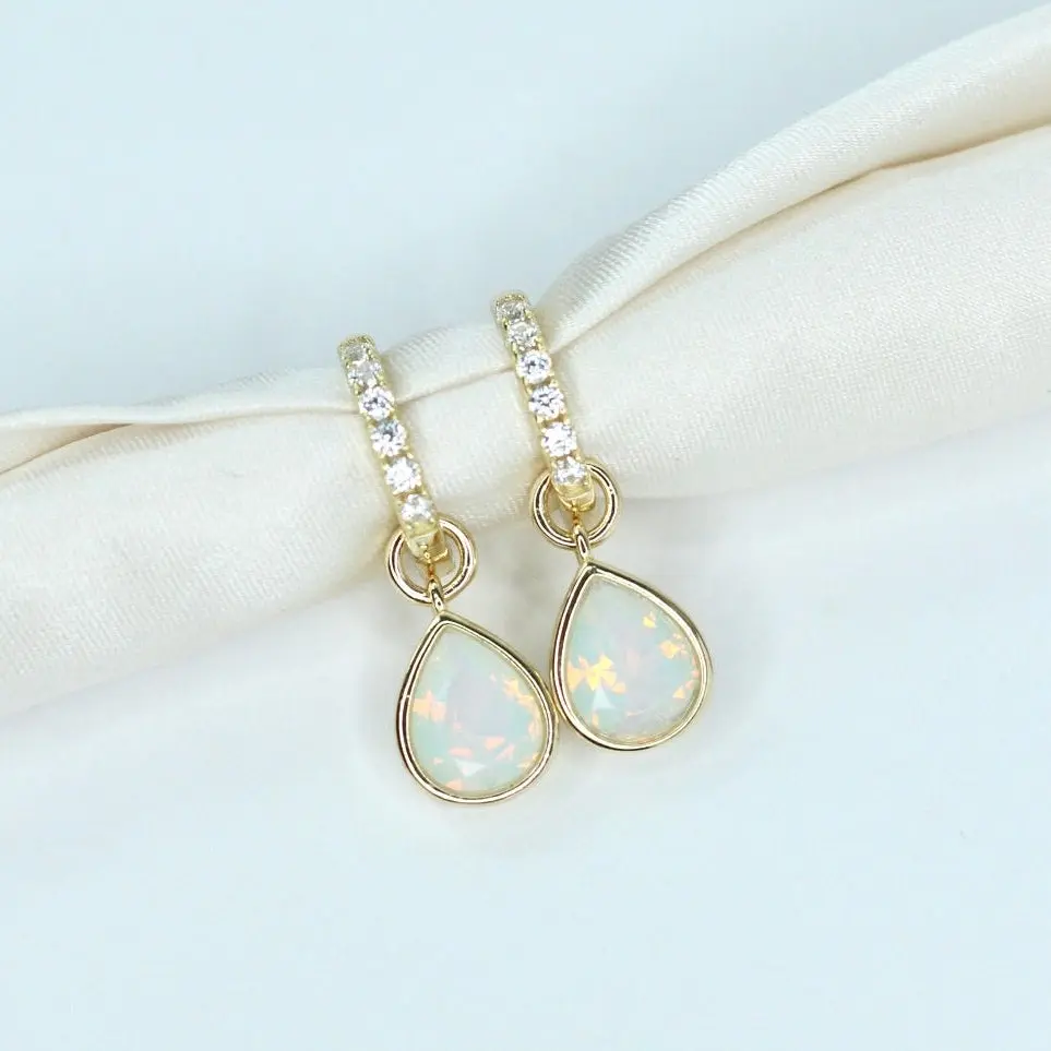 White Opal CZ Drop Hoops