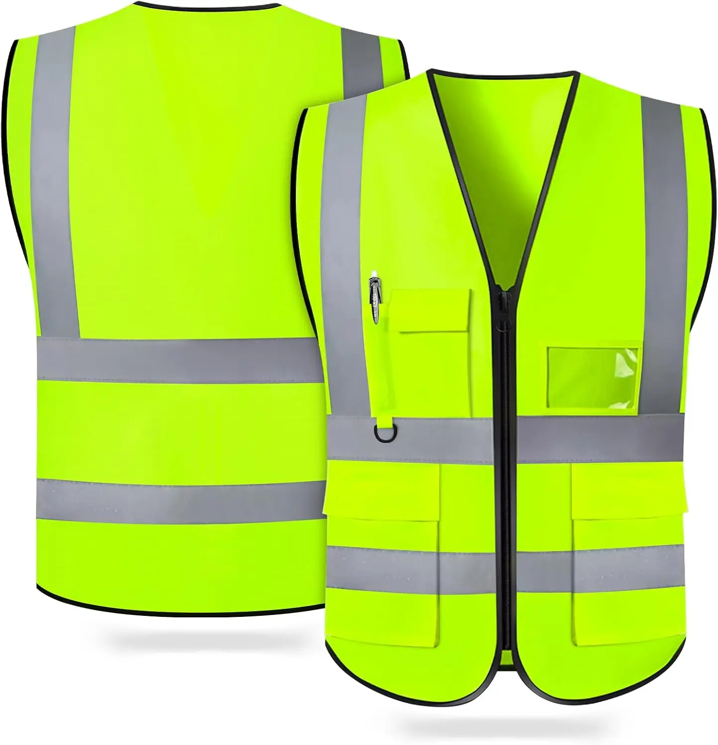 Safety Vest for Men Women, High-Visibility Vest with Pockets and Front Zipper, Reflective Construction Work Vest, Meets ANSI Standards
