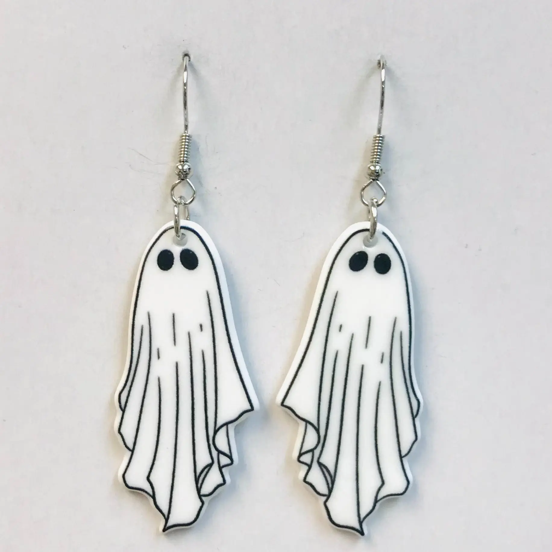 White Ghost with Black ear hook earrings