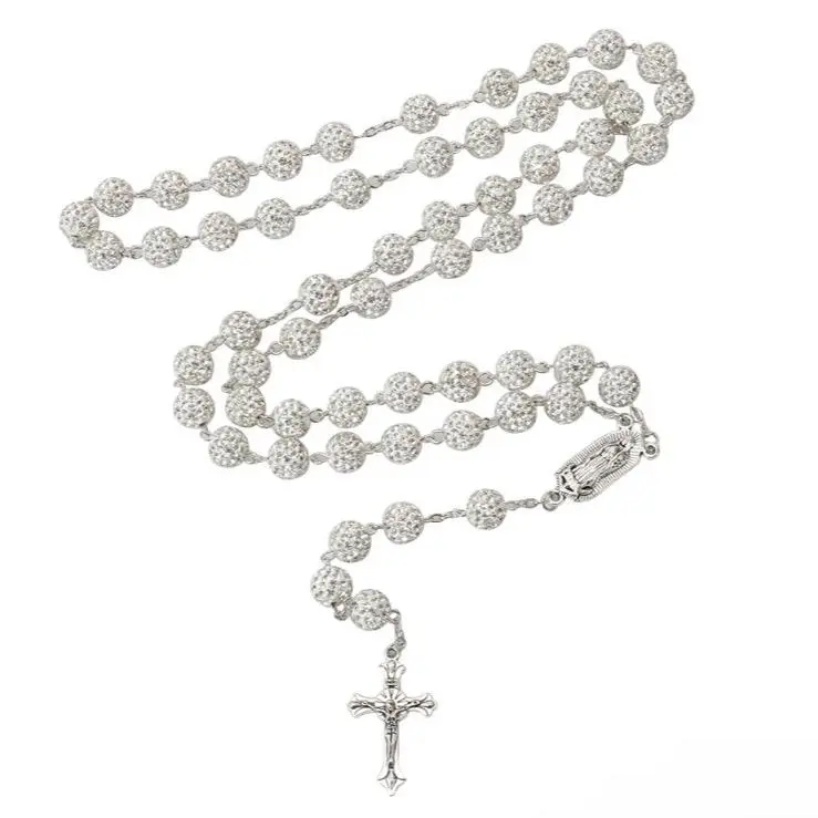 Rosary Necklace Silver Classic Color Vibrant Rosary CrossPendant Necklace Catholic Religious Symbol Perfect Daily Prayer
