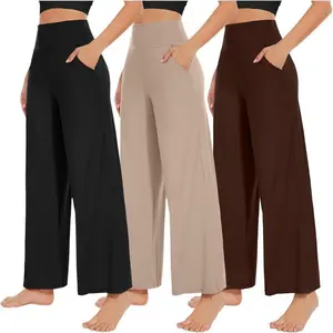 3-Pack Women's Wide-Leg Pants with Pockets High-Waisted Loose Fit Sports Pants Casual Yoga Workout Pants Fashion Bottom Lightweight Womenswear Trouser linen pants baggy sweatpants plus size outfits teacher outfits cargo pants buy
