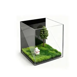 Holographic 3D Pet Projector Acrylic Memorial Box, Photo Upload Digital Eternal Display Case with Green Grass & Tree Design for Cats & Dogs, Premium Acrylic Material
