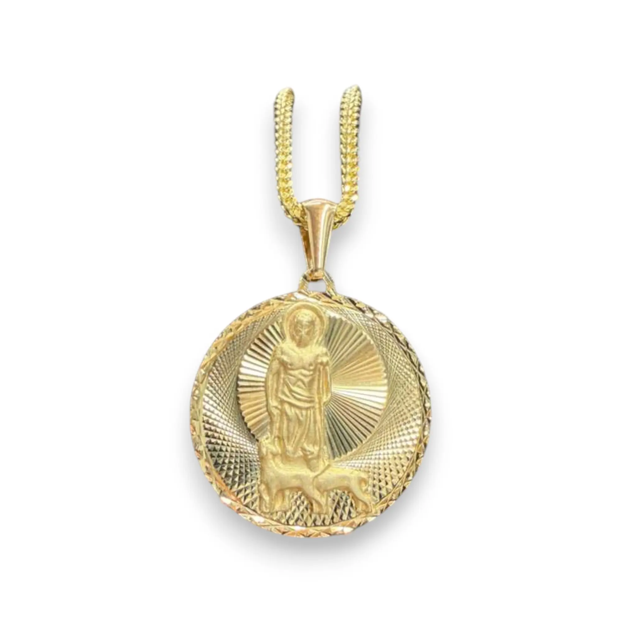 AURA 10K Solid Gold San Lazaro Babalu Aye Pendant Necklace – 10K Gold Religious Medallion Chain Set for Protection, Faith & Spiritual Devotion