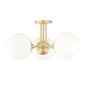 Stella Semi-Flush Ceiling Light - 3-Light Globe Design with Glossy Opal Glass in 3 Finishes