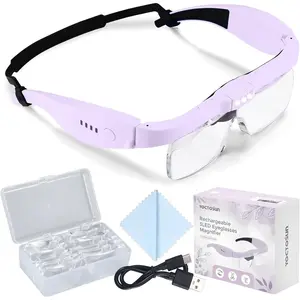 Magnifying Glass with Light, 0.75X-4.0X Magnifying Glasses, Rechargeable Head Magnifier with 5 Detachable Lenses, Magnifier Headset for Close Work Jewelry Crafts Hobby