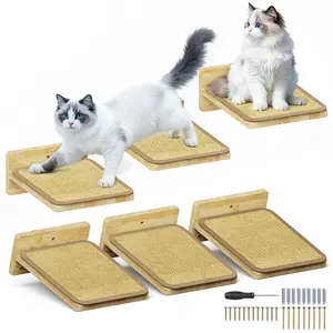 3Pcs 8"×7" Cat Wall Steps - Cat Stairs for Wall, Ladder Natural Wood with Fixtures,Turn Around or Climbing or Playing for Kittens and Adult Cats