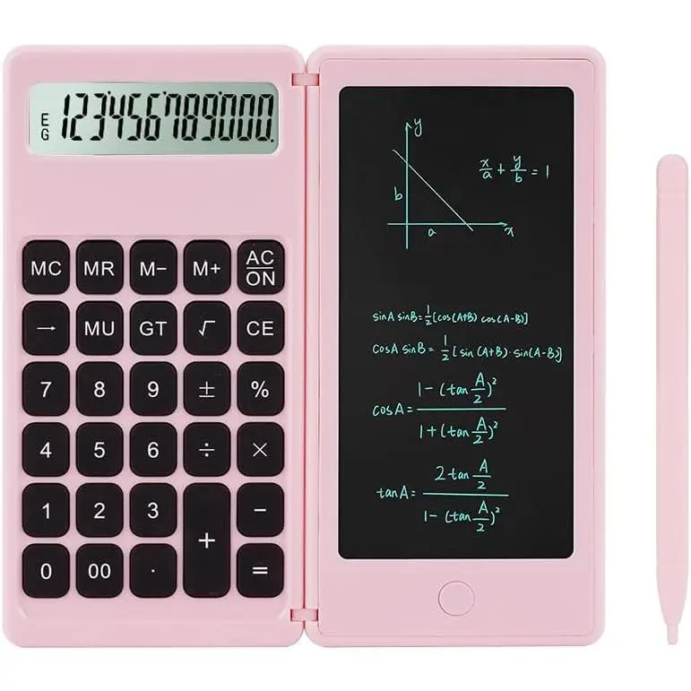 Desk Calculator, Desktop Small Calculator with Writing Notepad, Basic 4-Function Math Large Button Calculator, School Supplies for , Middle/High School Students (Pink)