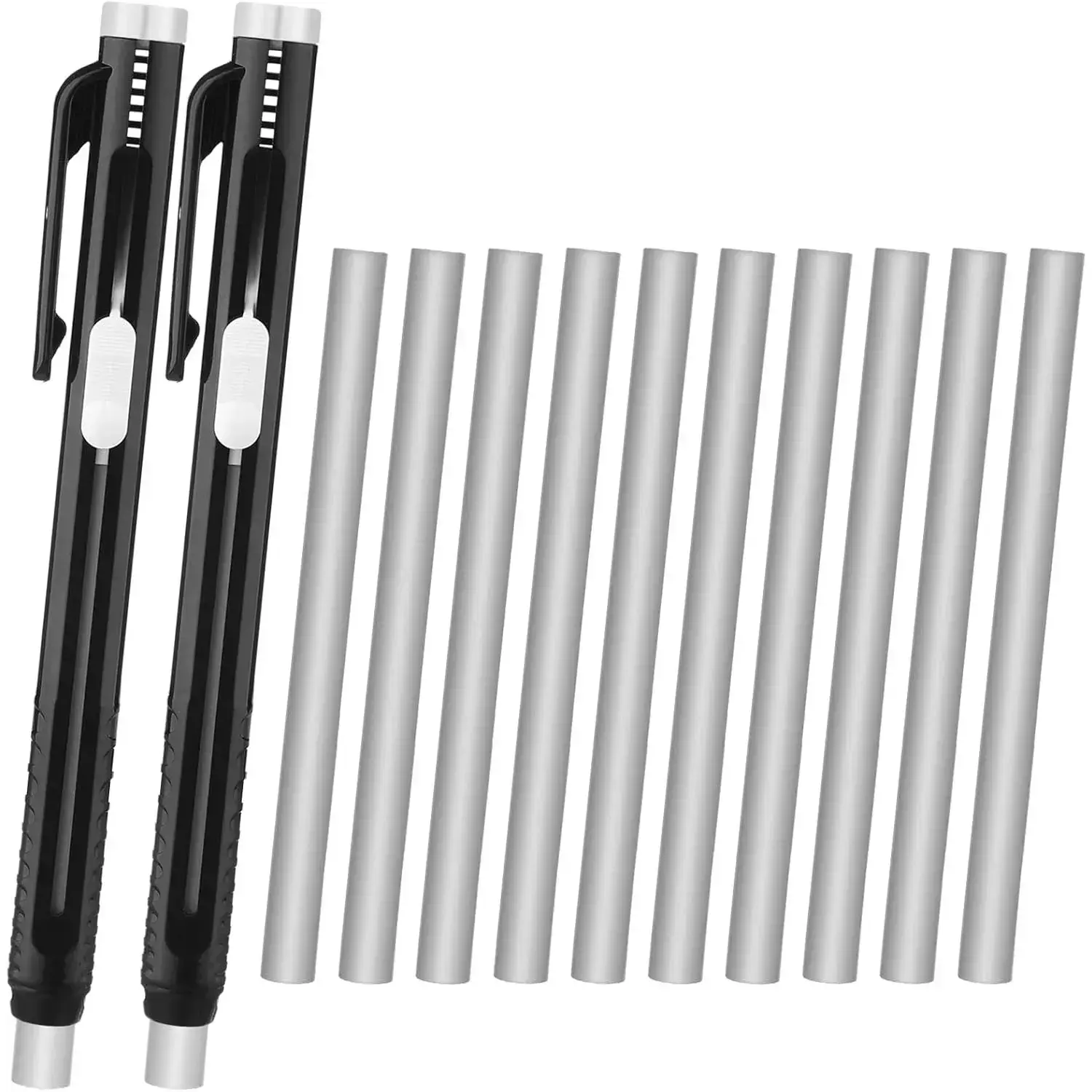 12 Pieces Retractable Mechanical Eraser Pen Bulks Retractable Mechanical Stick Eraser Refill for Teacher Gifts Painting Writing Office Daily Study (Solid Black)