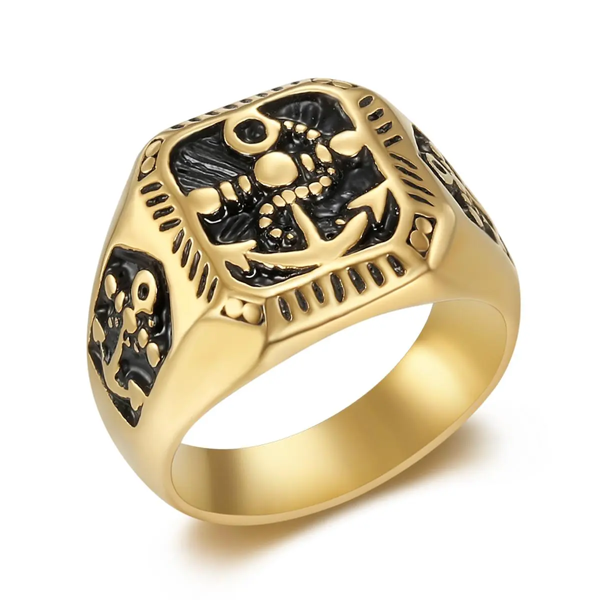 Men's Square Stainless Steel Vintage Ring - Hip Hop Punk Retro Style, Boat Anchor Design, Party Wear Fashion Jewelry Accessory, Fashion Rings, Vintage Rings
