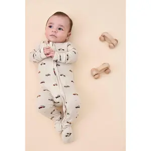 Baby Bamboo Zippered Onesie (Vintage Cars)