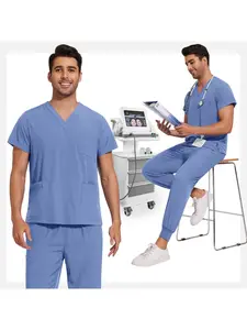 Nursing Articles Pet Grooming Uniforms Medical Scrubs Workwear Uniform men V-neck Short Sleeved Tops Joggers Pants Set Scrub Uniform Veterinary Work Clothes