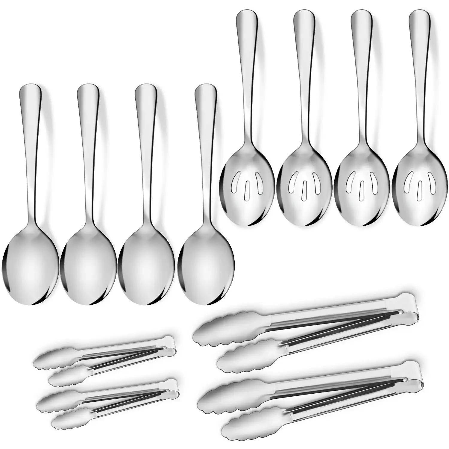 12 Pcs Stainless Steel Serving Utensils Set,Large Serving Spoons,Slotted Spoons,Serving Tongs,Appetizer Tongs,Utensills Set for Buffet Catering Banquet Party,Hand Tools Kits,Summervibes