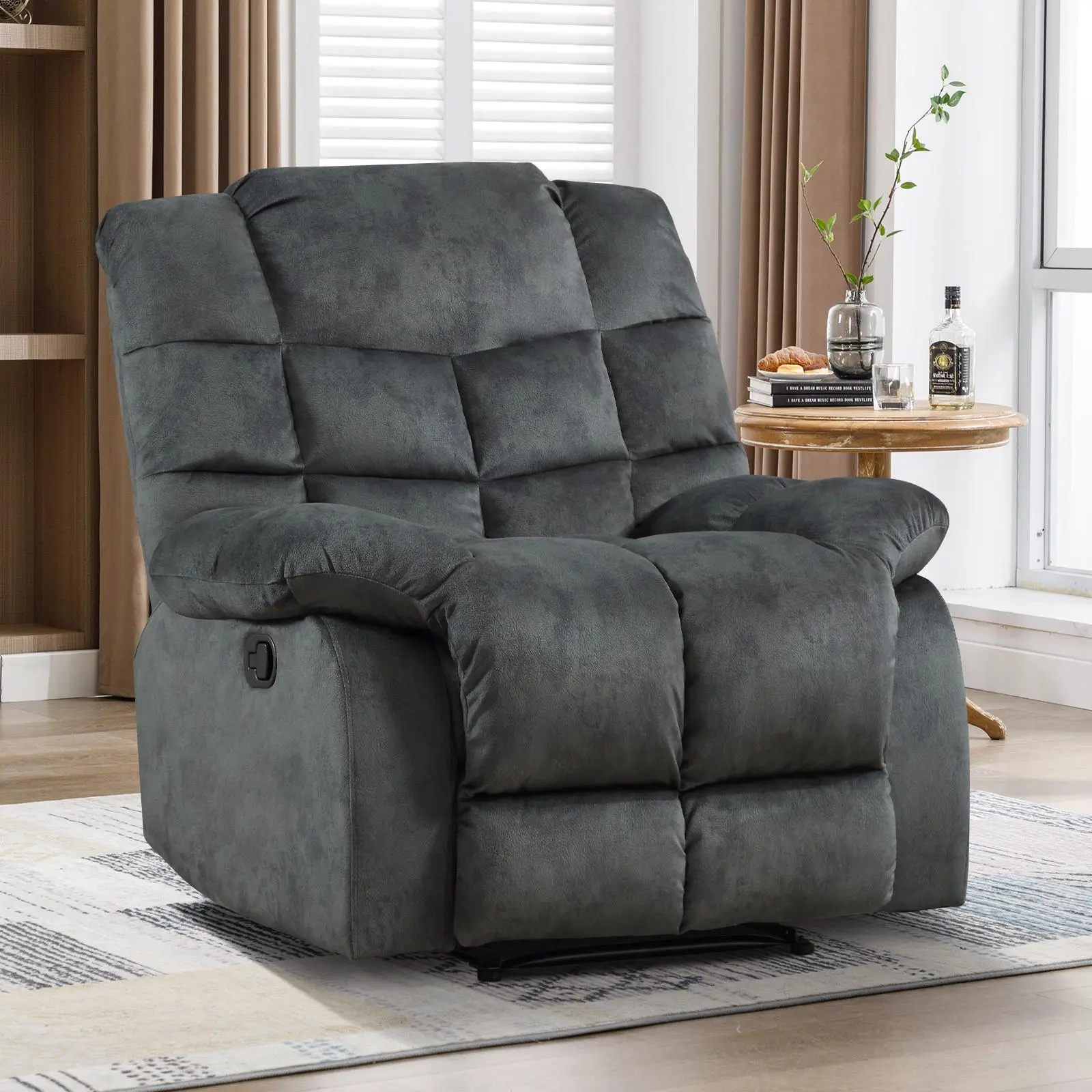 Ebello Recliner Chairs for Living Room Manual Reclining Chair Single Sofa for Bedroom, Gray