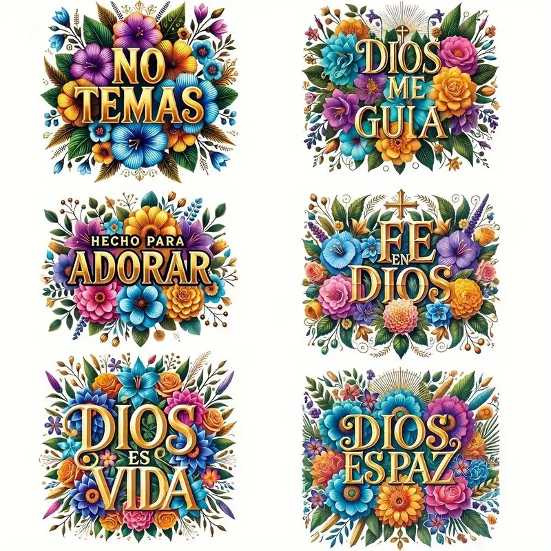 Bible Verses & Floral Pattern Heat Transfer Sticker, 6 Counts/set DIY Washable Iron-on Decals for Clothing, Bags & Fashion Design