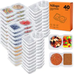 40Pcs Double Compartment Snack Containers with Lids, Reusable BPA-Free Snackle Box, Leakproof Portion Control Containers for School Lunch Camping Travel