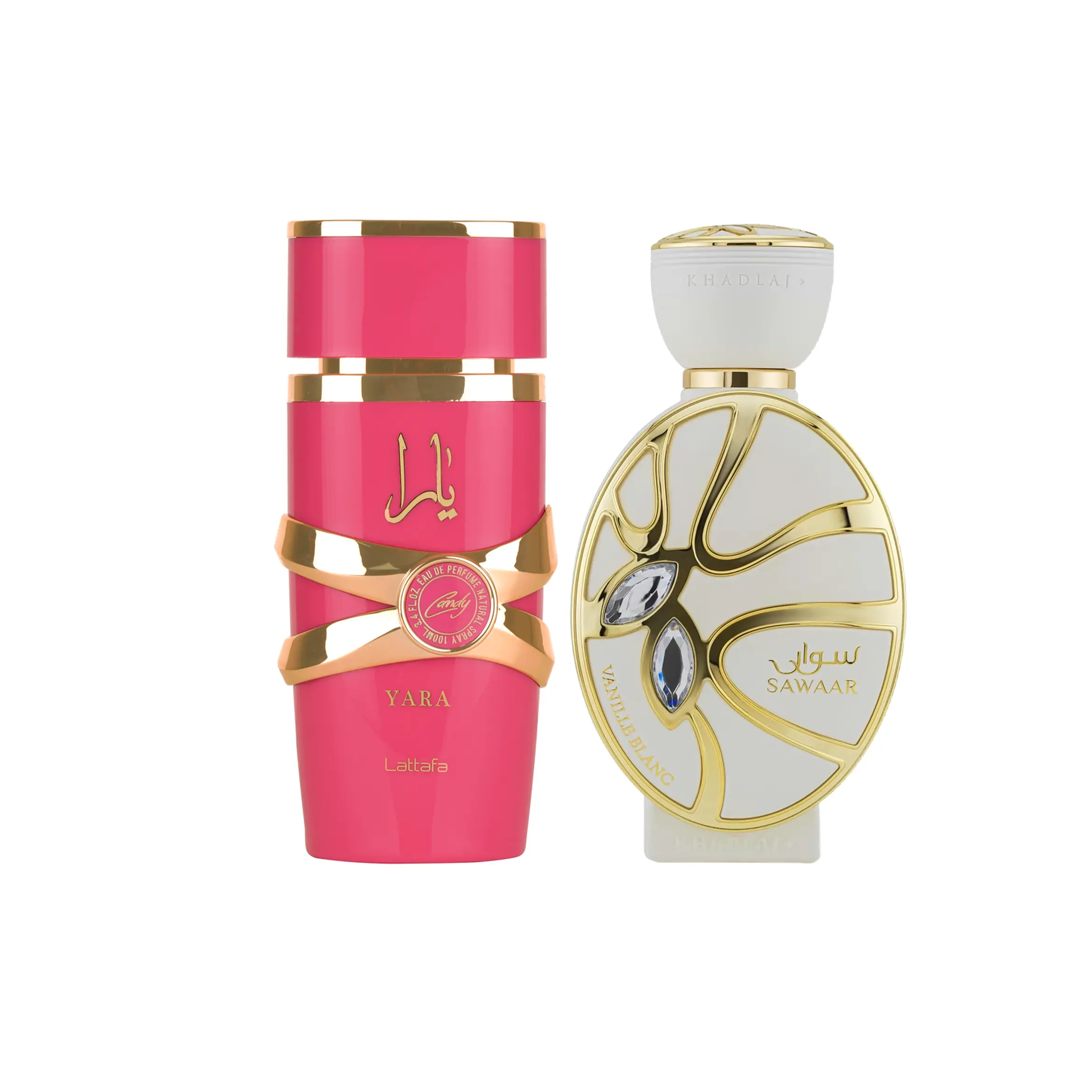 Candy-Coated Vanilla Dream Bundle for Women (3.4 Ounce, Yara Candy Eau de Parfum Spray + 3.4 Ounce, Khadlaj Sawaar Vanille blanc Eau de Parfum Spray)
