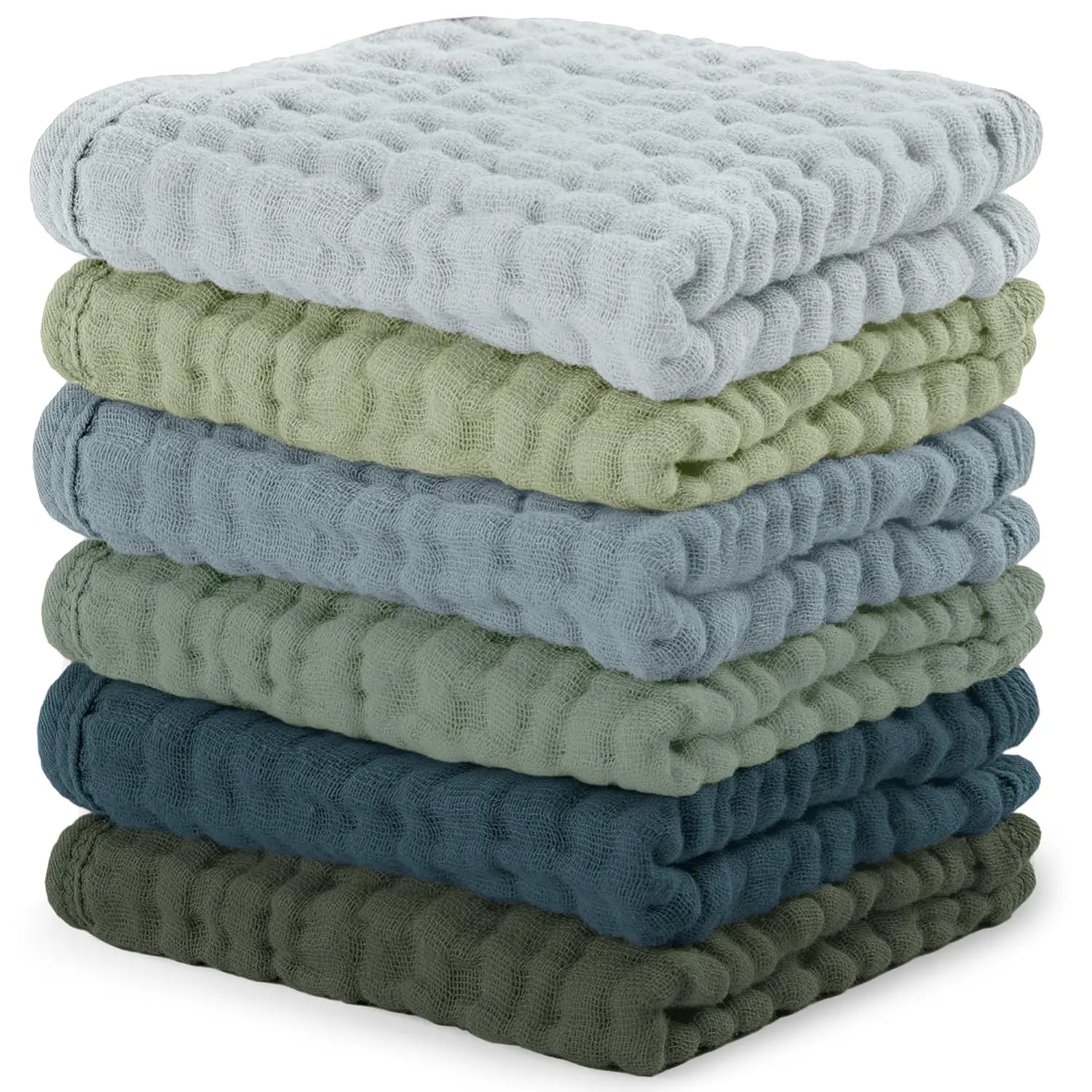 Muslin Baby Washcloths 6 Pack - Soft 6-Layer Cotton Wash Cloths for Sensitive Skin - 10"x10" Large, Gentle, Absorbent Infant Essentials for Newborn and Toddlers - Multi Boy