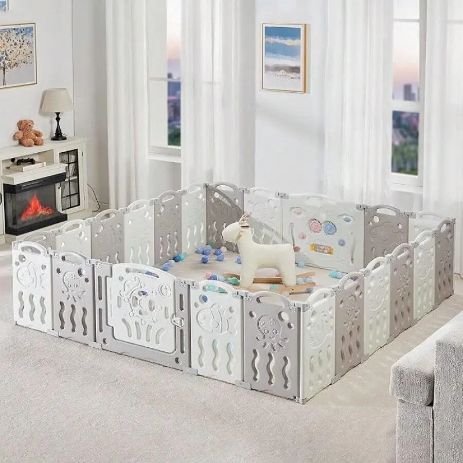 Adjustable 14/18/22-Panel Baby Playpen, Foldable Plastic Kids Activity Centre for Toddlers, Portable Safety Enclosure for Indoor & Outdoor Use, Folding, Traveling, Floor, Simple, Flexible, Baby Showers, 18 Pieces, Adjustable Baby Playpen