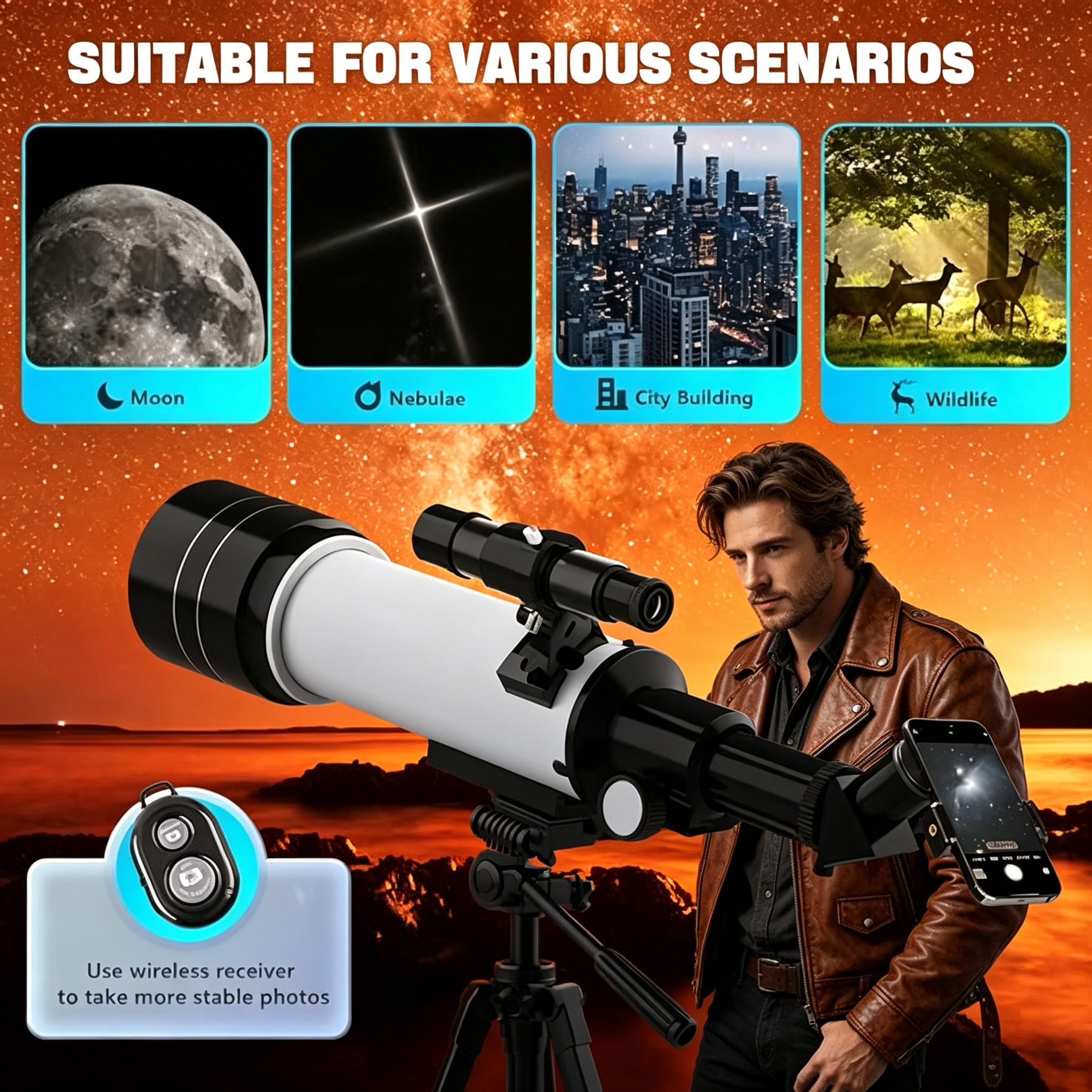 70mm Aperture 400mm Refractor Telescope for Astronomy Beginners, with Tripod, Phone Adapter & Carry Bag for Adults & Kids
