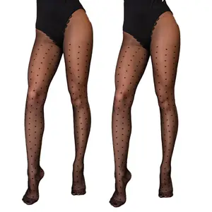 2-Pack Polka Dot Jacquard Tights - 30D Durable Black Sheer Pantyhose | Aesthetic Patterned Stockings | High Stretch Slimming Hosiery for Office & Dating