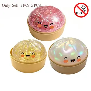 2 PCS Glitter Dumpling Squishy, Realistic Squishy Dumpling with Steamer Box, Slow Rising Soft Squeeze Dumpling Stress Ball Desk Fidget for Teens Adults Home Office