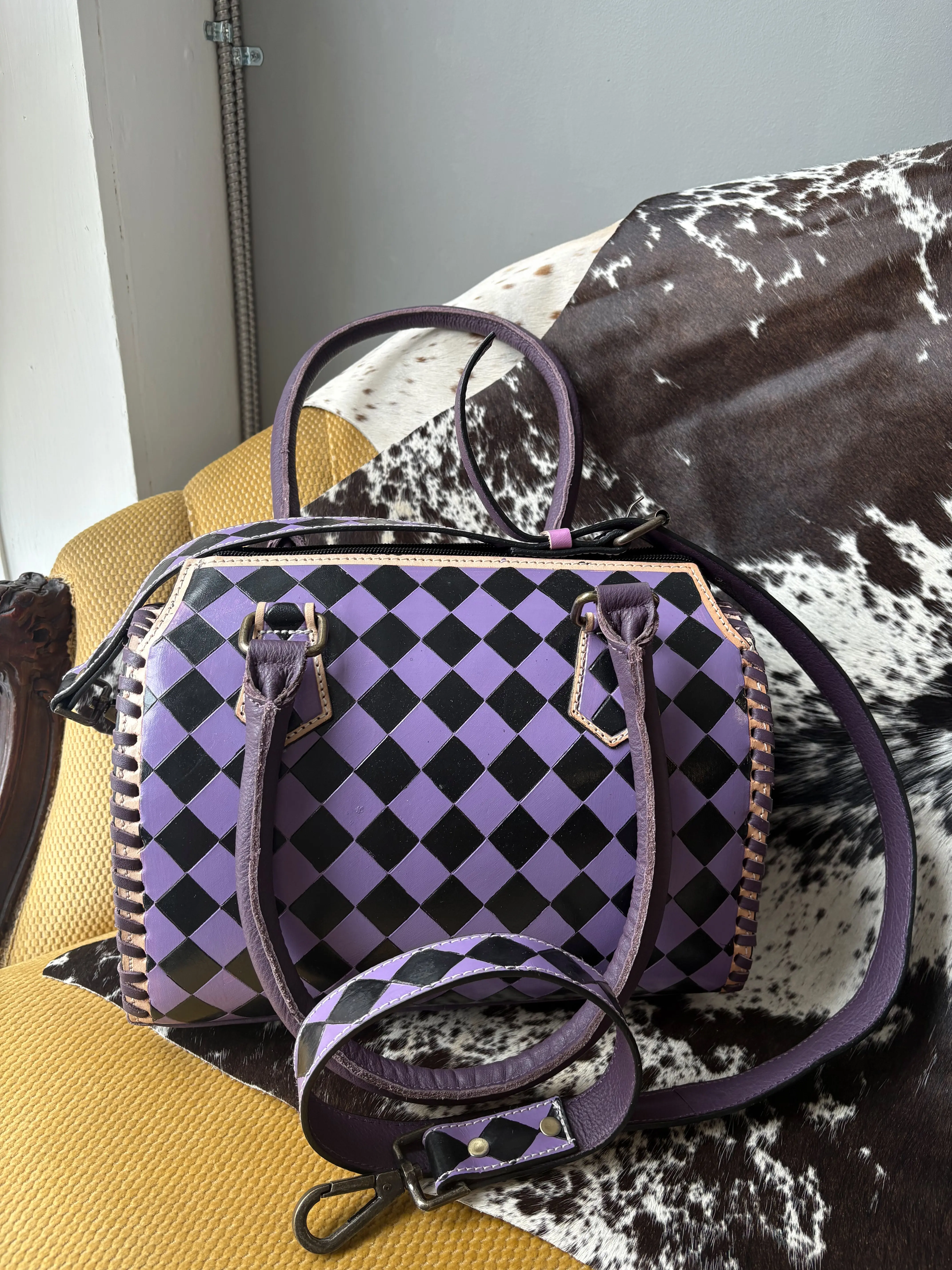 Pixel Purple Western Checkered Speedy Bag | Punchy Cactus | Western Purse