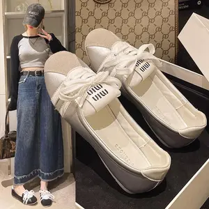 Ballet Sneakers Women Flat Breathable Slip-On White Shoes Footwear Girl Slipon Pedal Parent Bedroom Active