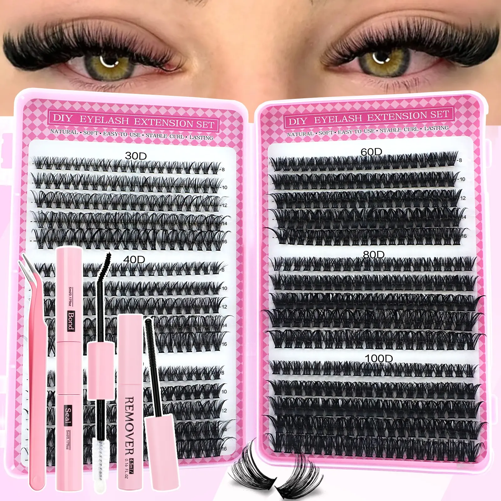 Natural Long D Curl False Eyelashes, 3D Cross Design, Beginner Friendly, Realistic Daily Wear, Non-Toxic, Dense Style, Mixed Length, Cosmetic
