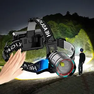 Rechargeable Headlamp, 1 Box Outdoor Waterproof Headlight with Sensor Switch, Zoom Head Lamp for Camping Hunting Work Fishing, USB Rechargeable Headlamp