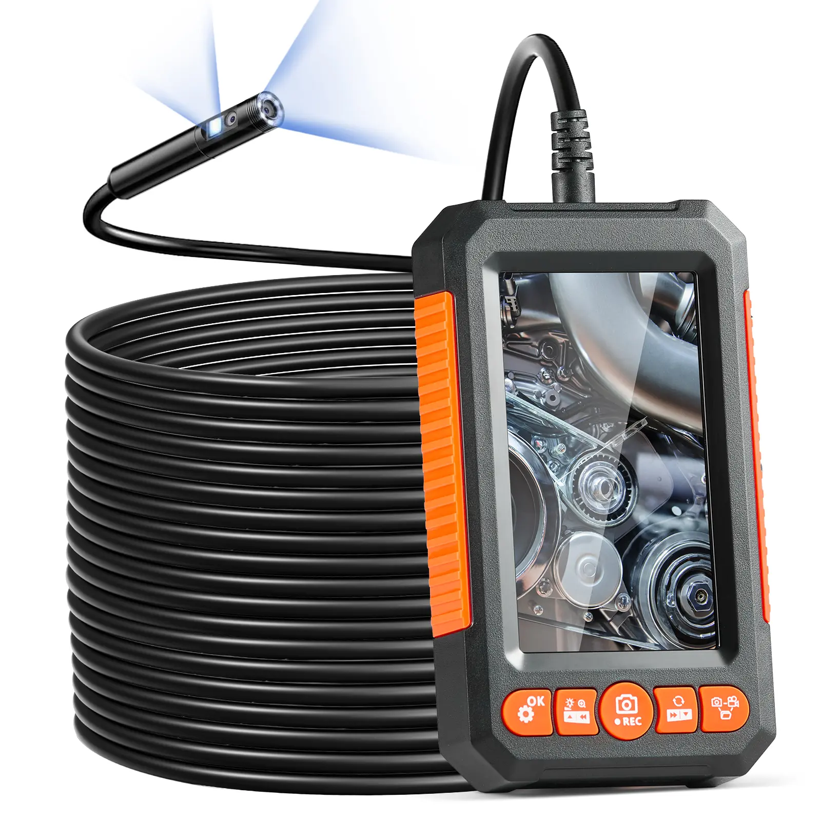【Summerfinds】VEVOR 4.3-inch Dual Lens Borescope Diagnostic Tool, 49.2FT Semi-Rigid Cable, 1080P Electronic Inspection Camera, 8+1 LED Lights, 4X Zoom, IP67 Waterproof, 32GB Card, 2000mAh Battery, Vehicle Car Tools & Mirror Gadgets for Auto Plumbing, Tools