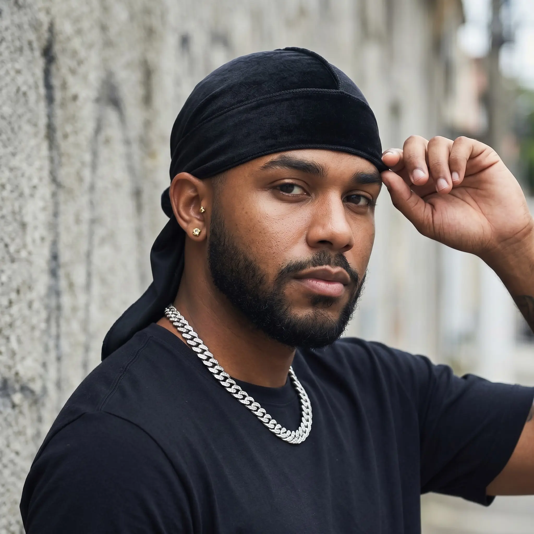 Men's Ultra-Soft Velvet Durag Headwrap for Streetwear 360 Waves, Basic Double-Wide Long Straps, Anti-Frizz Silky Lining, Heavy-Duty Triple Stitching Wave Cap, Male, No-Headache Wide Straps, Polyester, Premium Velvet Style