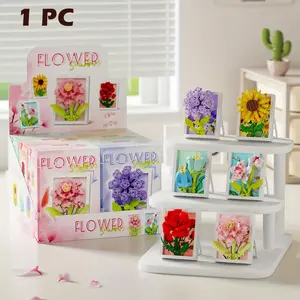 Floral Frame Series Wood Block Set, 6 Distinct Designs, Plant-Themed Decorative Art, Party Decor, Ideal Gift for Valentine's Day and Parties, Building Block