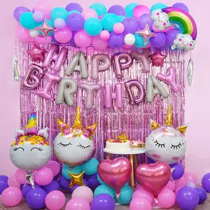 120Pcs Unicorn Party Decorations Birthday Supplies, Unicorn Balloon Arch Kit Tassel Background Happy Birthday Foil Balloon, Unicorn Themed Party Supplies Rainbow Unicorn Birthday Decorations