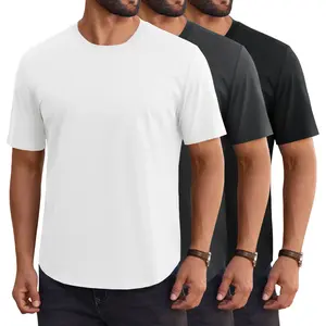 MAGCOMSEN Mens 1/3 Pack Pack Casual T-Shirts Hipster Hip Hop Longline Crewneck Tees Short Sleeve Summer Top Curved Hem Drop Cut Daily Wear