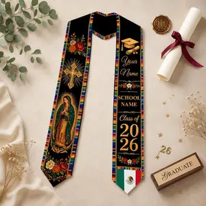 Personalized Mexican Graduation Stole 2026, Virgen de Guadalupe Floral Grad Sash, Custom Name School Senior Gift