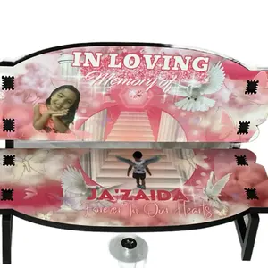 Small Memorial Bench - Personalized Design with Photo and Text "IN LOVING Memory of Add Name - Forever In Our Hearts"