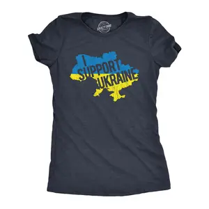 Womens I Support Ukraine T Shirt Cool Ukrainian Country Flag Graphic Novelty Tee for Ladies Funny Womens T Shirts Cute Vintage Fashion Casual Ladies T-Shirt Gift Vintage Tops for Women Funny Political Top Navy
