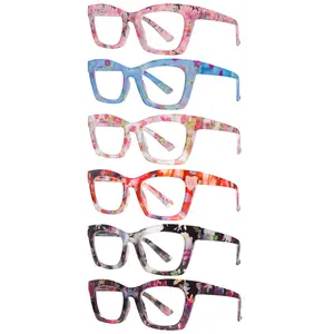 6 Pack Oprah Style Reading Glasses Blue Light Blocking Square Computer Spring Hinge Readers for Women