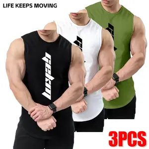 Men’s quick-dry sports tank top available in 3/2/1 pieces; breathable sleeveless fitness T-shirt with a geometric pattern and lightweight design. Versatile for running, workouts, and casual wear; American basketball training style. Summer fashion muscle t