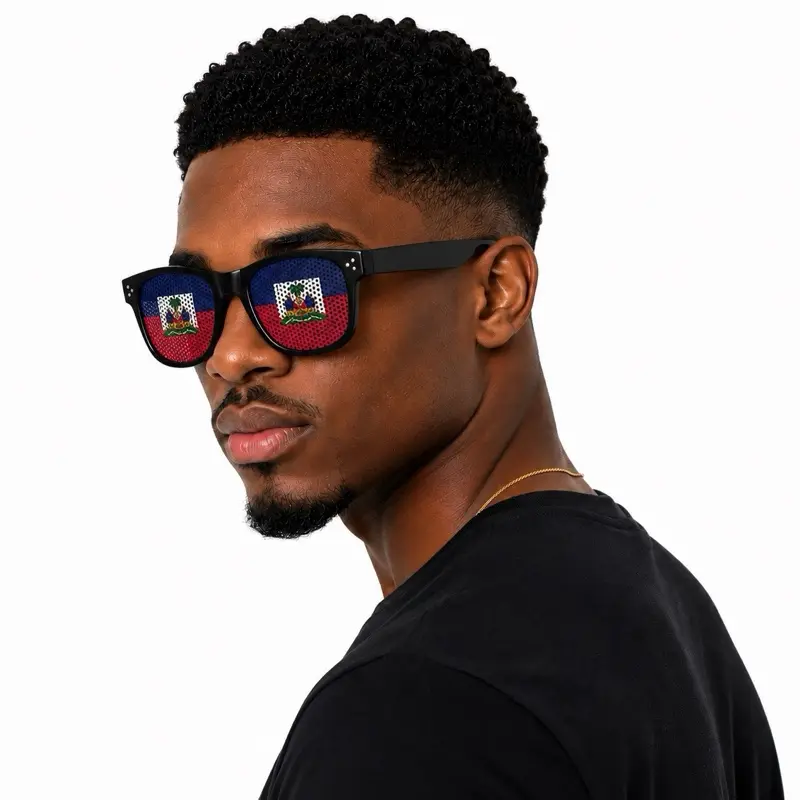 Haiti Fan Pinhole Flag Sunglasses - Sports Eyewear for Soccer Matches, Parties
