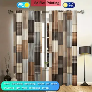 Vintage Patchwork Wood Grain Print Curtains, Multifunctional Filtering, Rod Pocket Hanging, Hand Washable, Home Office Decor