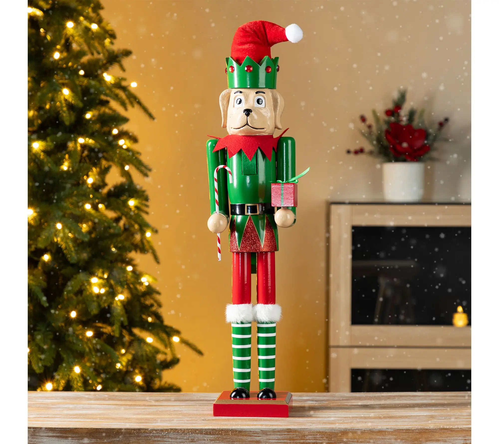 Glitzhome 23.5"H Wooden Christmas Elf Dog Nutcracker Glitzhome 23.5"H Wooden Christmas Elf Dog Nutcracker