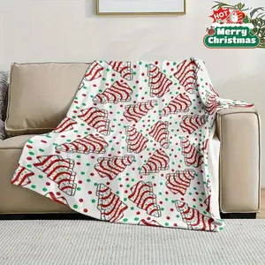 PAUSEBOLL Cozy Christmas Flannel Fleece Blanket with Festive Tree Pattern - Soft, Warm, and Versatile for Home, Office, Picnic, Travel - All-Season Use Digital Prin Festive Tree Design Plush Texture