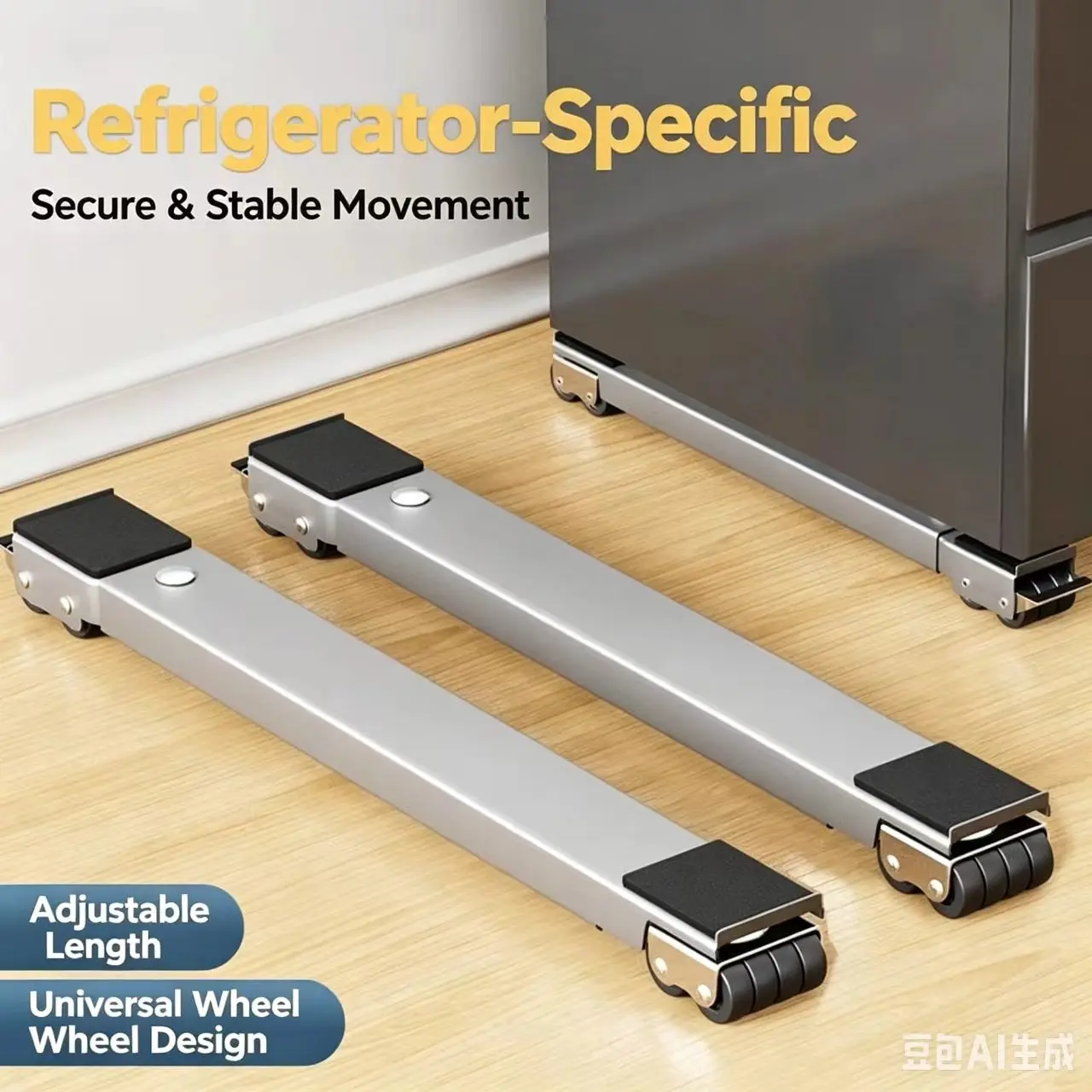 Heavy-Duty Adjustable Length Appliance Rollers with Casters, 660 lbs Load Capacity Home Extendable Mobile Base with Brake Wheels for Refrigerators, Washing Machines, Dishwashers