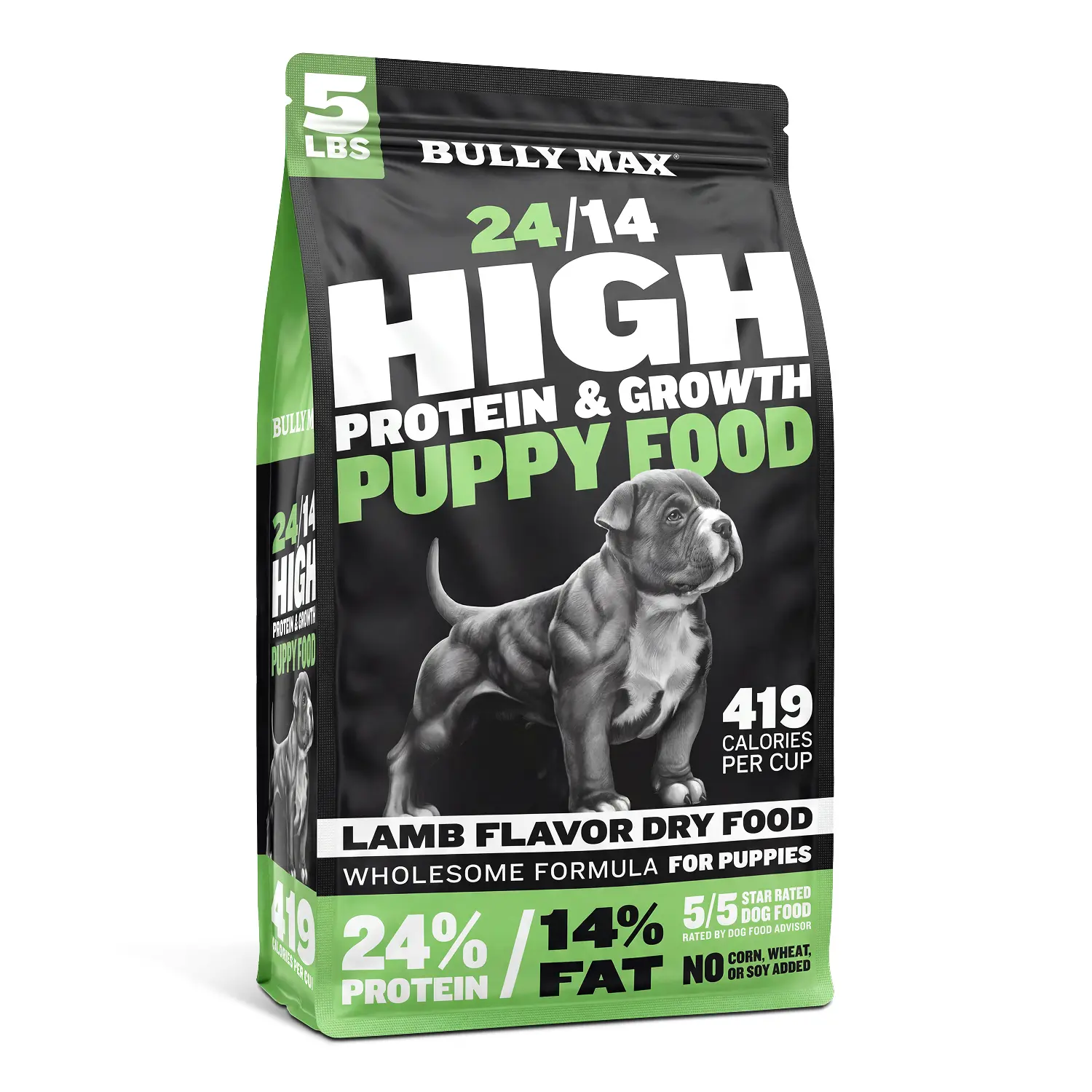 Bully Max 24/14 High Protein & Growth Puppy Food (5 lbs.) - 390 Calories Per Cup with TruMune for Immune Health and Development, For All Breeds of Dogs